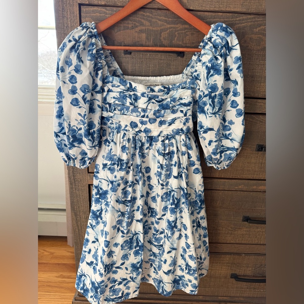 Abercrombie & Fitch Blue Floral Puff Sleeve Dress